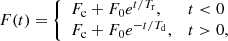 $$ \begin{aligned} F(t) = \left\{ \begin{array}{ll} F_{\rm c} + F_{\rm 0} e^{t/T_{\rm r}},&t < 0\\ F_{\rm c} + F_{\rm 0} e^{-t/T_{\rm d}},&t > 0, \end{array}\right. \end{aligned} $$