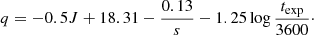 $$ \begin{aligned} q = -0.5 J + 18.31 - \frac{0.13}{s} - 1.25 \log {\frac{t_{\exp }}{3600}}\cdot \end{aligned} $$