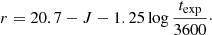 $$ \begin{aligned} r = 20.7 - J - 1.25 \log {\frac{t_{\exp }}{3600}}\cdot \end{aligned} $$