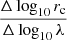 $ \frac{\Delta \log_{10}r_{\mathrm{c}}}{\Delta \log_{10}\lambda} $