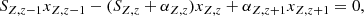 $$ \begin{aligned} S_{Z,z-1}x_{Z,z-1}-(S_{Z,z}+ \alpha _{Z,z})x_{Z,z}+\alpha _{Z,z+1}x_{Z,z+1}=0 , \end{aligned} $$