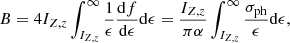 $$ \begin{aligned} B=4I_{Z,z}\int _{I_{Z,z}}^{\infty } \frac{1}{\epsilon }\frac{\mathrm{d}f}{\mathrm{d}\epsilon }\mathrm{d}\epsilon =\frac{I_{Z,z}}{\pi \alpha } \int _{I_{Z,z}}^{\infty }\frac{\sigma _{\rm ph}}{\epsilon }\mathrm{d}\epsilon , \end{aligned} $$
