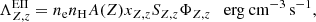 $$ \begin{aligned} \Lambda ^\mathrm{EII}_{Z,z}=n_{\rm e}n_{\rm H}A(Z)x_{Z,z}S_{Z,z} \Phi _{Z,z}\quad \mathrm{erg~cm}^{-3}\,\mathrm{s}^{-1}, \end{aligned} $$