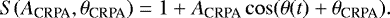 \begin{equation*} S(A_{\textrm{CRPA}}, \theta_{\textrm{CRPA}}) = 1 + A_{\textrm{CRPA}}\cos(\theta(t) + \theta_{\textrm{CRPA}}). \end{equation*}