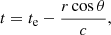 $$ \begin{aligned} t=t_\mathrm{e} - \frac{r \cos \theta }{c}, \end{aligned} $$