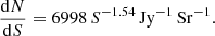 $$ \begin{aligned} \frac{\mathrm{d}N}{\mathrm{d}S} = 6998\,S^{-1.54}\,\mathrm{Jy} ^{-1}\,\mathrm{Sr} ^{-1}. \end{aligned} $$