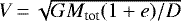 $V\,{=}\,\sqrt{GM_{\text{tot}}(1+e)/D}$