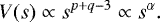 \begin{equation*} V(s) \propto s^{p + q - 3} \propto s^{\alpha}.\end{equation*}