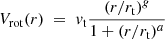 $$ \begin{aligned} V_{\rm rot}(r)\;=\;{ v}_{\rm t} \frac{({r}/{r_{\rm t}})^g}{1+(r/r_{\rm t})^a} \end{aligned} $$