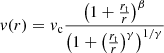 $$ \begin{aligned} { v} ( r ) = { v}_{\rm c} \frac{ \left(1+ \frac{r_{\rm t}}{r}\right)^{\beta }}{ \left(1+ \left(\frac{r_{\rm t}}{r}\right)^{\gamma }\right)^{1/\gamma }} \end{aligned} $$