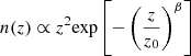 $$ \begin{aligned} n(z) \propto z^2 \mathrm{exp}\left[-\left(\frac{z}{z_0}\right)^\beta \right] \end{aligned} $$