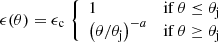 $$ \begin{aligned} \epsilon (\theta ) = \epsilon _\mathrm{c} \, \left\{ \begin{array}{lc} 1&\mathrm{if} \, \theta \le \theta _\mathrm{j} \\ \left(\theta /\theta _\mathrm{j} \right)^{-a}&\mathrm{if} \, \theta \ge \theta _\mathrm{j} \\ \end{array}\right. \end{aligned} $$