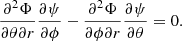 $$ \begin{aligned} \frac{\partial ^2 \Phi }{\partial \theta \partial r} \frac{\partial \psi }{\partial \phi } - \frac{\partial ^2 \Phi }{\partial \phi \partial r} \frac{\partial \psi }{\partial \theta } = 0. \end{aligned} $$