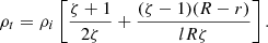 $$ \begin{aligned} \rho _t = \rho _i\left[\frac{\zeta + 1}{2\zeta } + \frac{(\zeta - 1)(R - r)}{lR\zeta }\right]. \end{aligned} $$