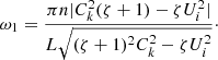 $$ \begin{aligned} \omega _1 = \frac{\pi n|C_k^2(\zeta + 1) - \zeta U_i^2|}{L\sqrt{(\zeta + 1)^2 C_k^2 - \zeta U_i^2}}\cdot \end{aligned} $$