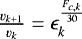 $\frac{v_{k+1}}{v_k} = \epsilon_k^{\frac{F_{c,k}}{30}}$