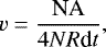 \begin{equation*} v=\frac{\textrm{NA}}{4NR\textrm{d}t}, \end{equation*}