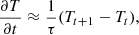 $$ \begin{aligned} \frac{\partial T}{\partial t} \approx \frac{1}{\tau }(T_{t+1} - T_{t}), \end{aligned} $$
