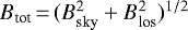 $B_{\textrm{tot}} \,{=}\, (B_{\textrm{sky}}^2+B_{\textrm{los}}^2)^{1/2}$