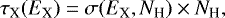 \begin{equation*} \tau_{\textrm{X}}(E_{\textrm{X}}) = \sigma(E_{\textrm{X}}, N_{\textrm{H}}) \times N_{\textrm{H}},\end{equation*}