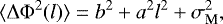 \begin{equation*} \langle \Delta \Phi^2 (l) \rangle = b^2 +a^2 l^2 + \sigma_{\textrm{M}}^2, \end{equation*}