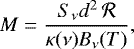\begin{equation*} M = \frac{S_{\nu} d^2\,\mathcal{R}}{\kappa(\nu) B_{\nu}(T)},\end{equation*}