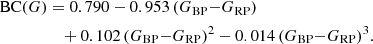 $$ \begin{aligned} \mathrm{BC}(G)&= 0.790 - 0.953\,(G_{\rm BP}{-}G_{\rm RP}) \\&\quad + 0.102\,(G_{\rm BP}{-}G_{\rm RP})^{2} - 0.014\,(G_{\rm BP}{-}G_{\rm RP})^{3}. \nonumber \end{aligned} $$