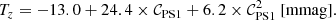 $$ \begin{aligned}&T_z = -13.0 + 24.4 \times \mathcal{C} _{\rm PS1} + 6.2 \times \mathcal{C} ^2_{\rm PS1}\ \mathrm{[mmag]}. \end{aligned} $$
