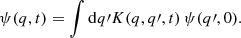 $$ \begin{aligned} \psi (q,t) = \int \mathrm{d}q\prime K(q, q\prime , t) \, \psi (q\prime , 0). \end{aligned} $$