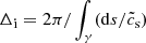 $ \Delta_{\mathrm{i}} = 2 \pi / \int_{\gamma} (\mathrm{d}s/\tilde{c}_{\mathrm{s}}) $