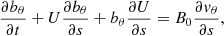 $$ \begin{aligned}&\frac{\partial b_\theta }{\partial t} + U \frac{\partial b_\theta }{\partial s} + b_\theta \frac{\partial U}{\partial s} = B_0 \frac{\partial { v}_\theta }{\partial s}, \end{aligned} $$