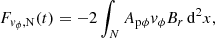 $$ \begin{aligned} F_{{ v}_{\phi }, \mathrm{N}}(t)&= -2\int _{N} A_{\mathrm{p}\phi } { v}_{\phi } B_{r}\,\mathrm{d}^{2}x, \end{aligned} $$