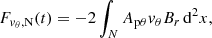$$ \begin{aligned} F_{{ v}_{\theta }, \mathrm{N}}(t)&= -2\int _{N} A_{\mathrm{p}\theta }{ v}_{\theta } B_{r}\,\mathrm{d}^{2}x,\end{aligned} $$