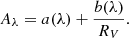 $$ \begin{aligned} A_{\lambda }=a(\lambda )+\frac{b(\lambda )}{R_{V}}. \end{aligned} $$