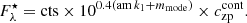 $$ \begin{aligned} F_{\lambda }^{\star }=\mathrm{cts} \times 10^{0.4(\mathrm{am}\,k_{1} + m_{\rm mode})} \times c^\mathrm{cont}_{\rm zp}. \end{aligned} $$