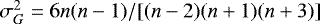 $\sigma_{G}^{2}=6n(n-1)/[(n-2)(n+1)(n+3)]$