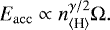 \begin{equation*} E_{\mathrm{acc}} \propto n_{{{\langle}\textrm{H}{\rangle}}}^{\gamma /2}\Omega. \end{equation*}