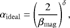 \begin{equation*} \alpha_{\mathrm{ideal}} = \left(\frac{2}{\beta_{\mathrm{mag}}}\right)^{\delta},\end{equation*}