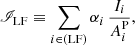 $$ \begin{aligned}&\fancyscript {I}_{\mathrm{LF} } \equiv \sum _{i \in ({\mathrm{LF} })} \alpha _i \, \frac{I_i}{A^{\mathrm{P} }_{i}},\end{aligned} $$