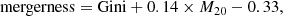 $$ \begin{aligned} \mathrm{mergerness} = \mathrm{Gini} + 0.14 \times M_{20} - 0.33 , \end{aligned} $$