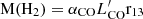 $ {\rm{M}}({{\rm{H}}_2}) = {\alpha _{{\rm{CO}}}}L_{{\rm{CO}}}^\prime {{\rm{r}}_{13}} $