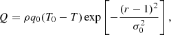 $$ \begin{aligned} Q=\rho q_0 (T_0 - T)\exp \left[-\frac{(r-1)^2}{\sigma ^2_0}\right] , \end{aligned} $$