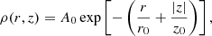 $$ \begin{aligned} \rho (r,z) = A_0 \exp \left[ -\left( \frac{r}{r_0} + \frac{|z|}{z_0}\right)\right], \end{aligned} $$