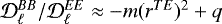 $\mathcal{D}^{BB}_{\ell}/\mathcal{D}_{\ell}^{EE} \approx -m(r^{TE})^2 &#x002B; q$