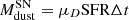 $ M_{\mathrm{dust}}^{\mathrm{SN}}=\mu_D\mbox{SFR}\Delta t $