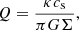 $$ \begin{aligned} Q = \frac{\kappa c_{\mathrm{s} }}{\pi G \Sigma }, \end{aligned} $$