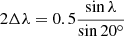 $$ \begin{aligned} 2\Delta \lambda =0.5\frac{\sin \lambda }{\sin 20^\circ } \end{aligned} $$