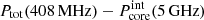 $ P_{\mathrm{tot}}(\mathrm{408\,MHz}) - P_{\mathrm{core}}^{\mathrm{int}}(\mathrm{5\,GHz}) $