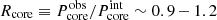 $ R_{\mathrm{core}}\equiv P_{\mathrm{core}}^{\mathrm{obs}}/P_{\mathrm{core}}^{\mathrm{int}}\sim 0.9\,{-}\,1.2 $