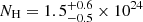 $ N_{\mathrm{H}}=1.5^{+0.6}_{-0.5}\times 10^{24} $